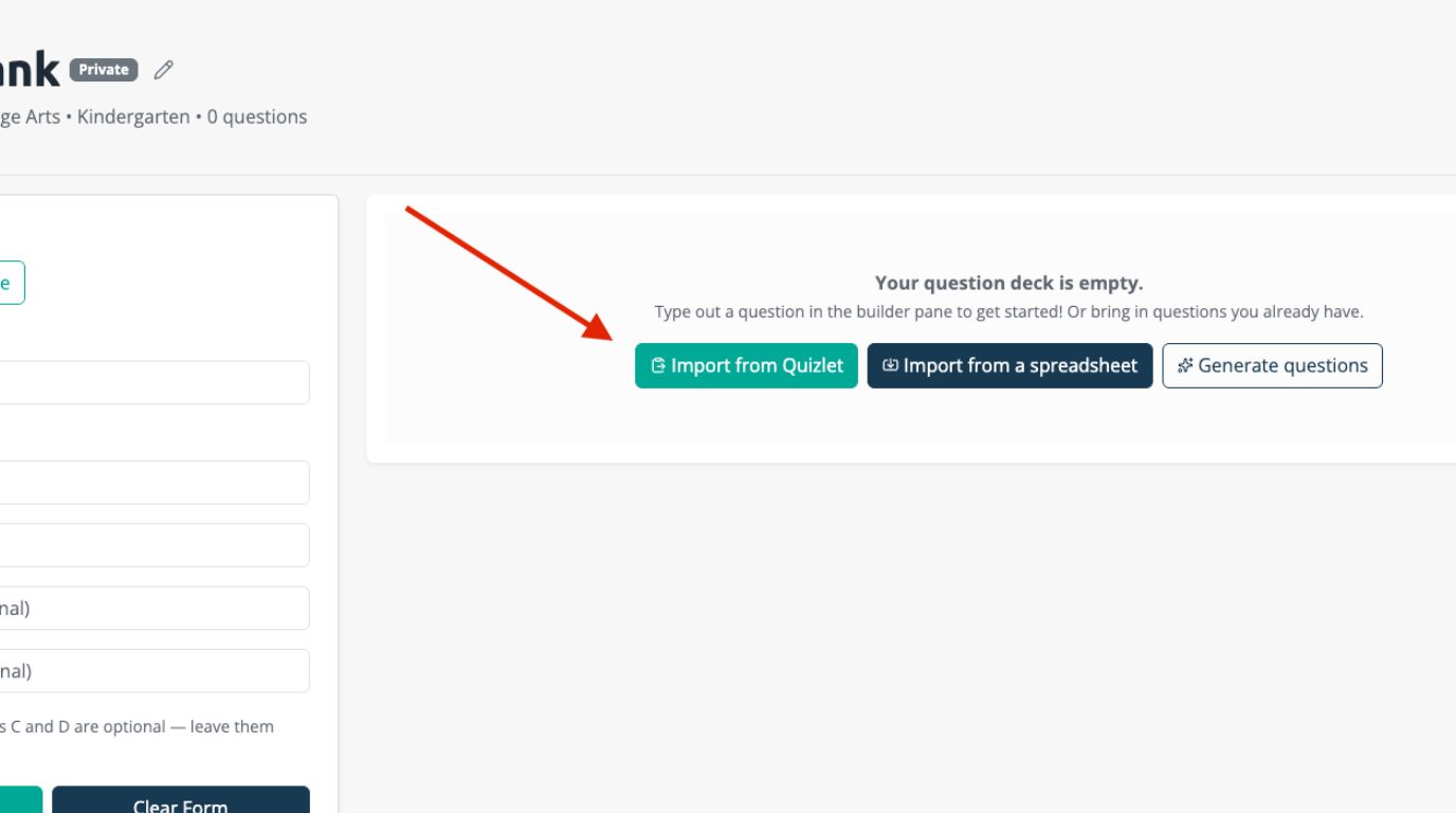 Import from Quizlet Button Click