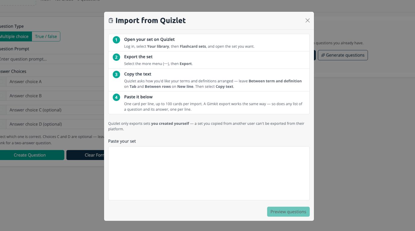 Import Quizlet Sets into Packslet and Turn Them Into Games